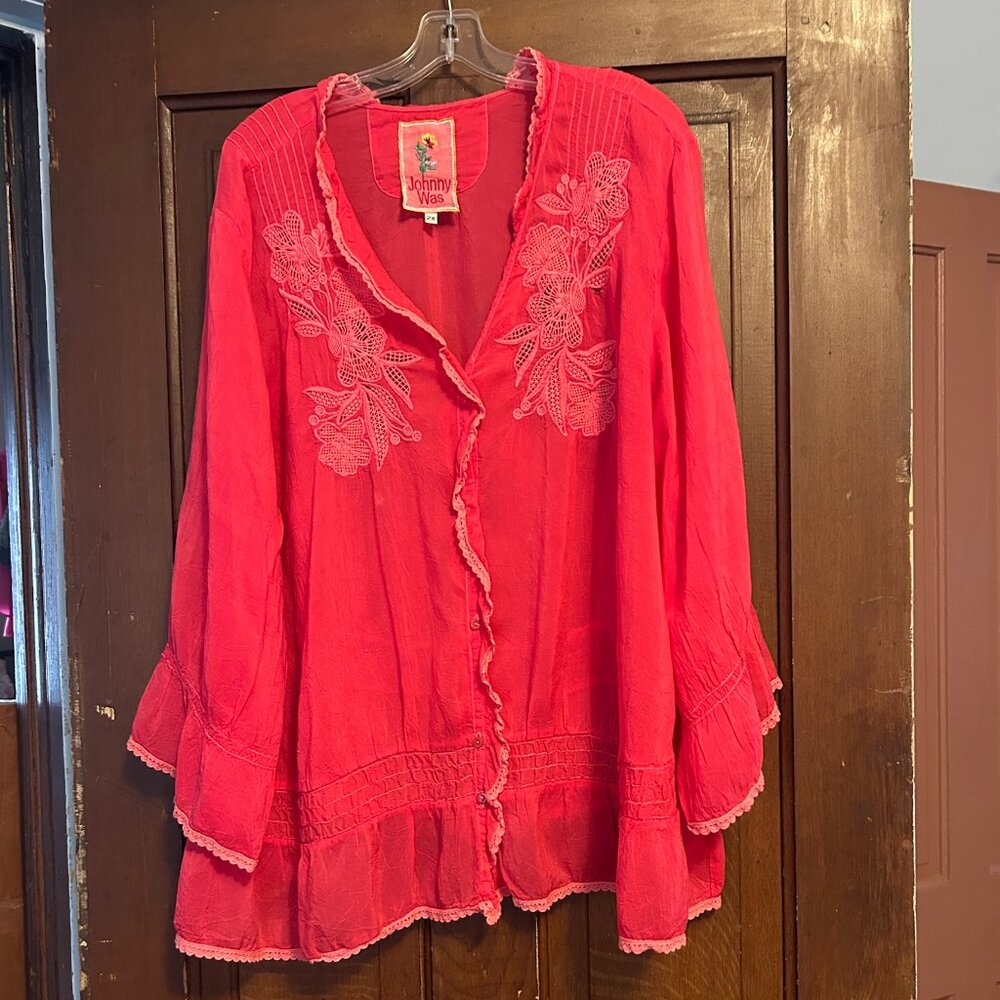 Johnny Was Pink Embroidered Tunic Size 2X